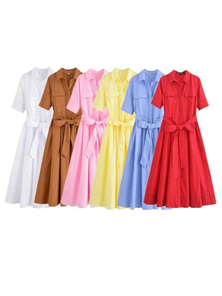 Vestido camisero midi con cinturón Ariane