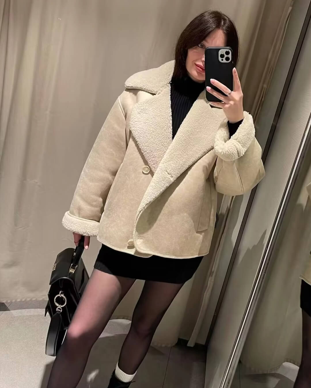 Chaqueta de cuero sintético con forro de borreguito Arianne