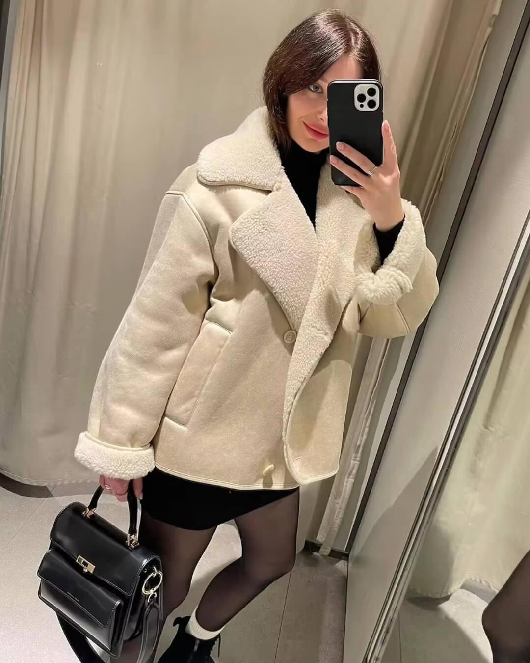 Chaqueta de cuero sintético con forro de borreguito Arianne