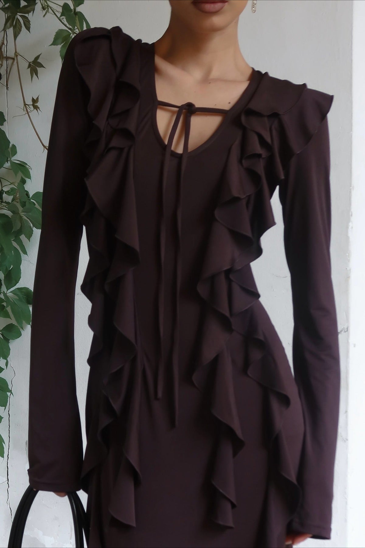 Vestido largo de manga larga con volantes Arielle
