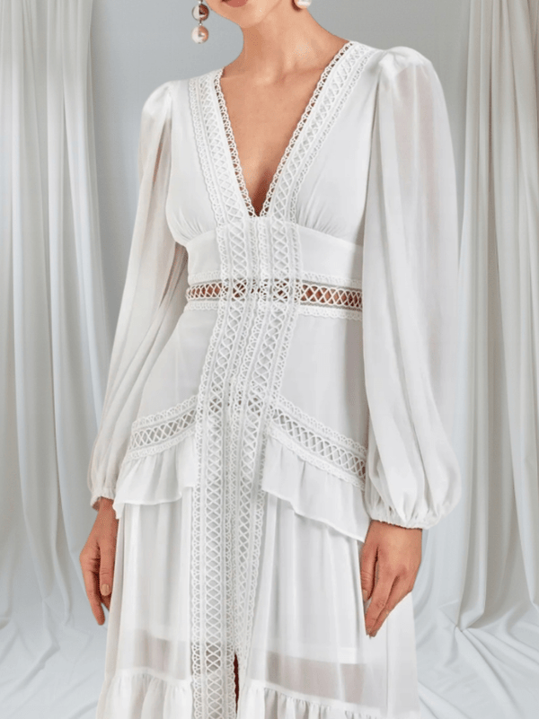 Vestido largo de gasa con volantes Aryna