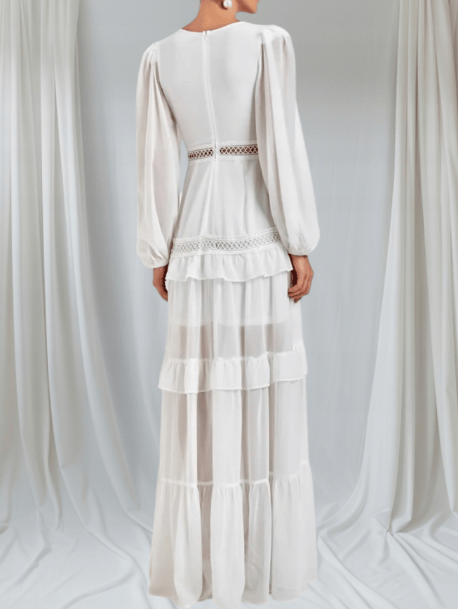 Vestido largo de gasa con volantes Aryna
