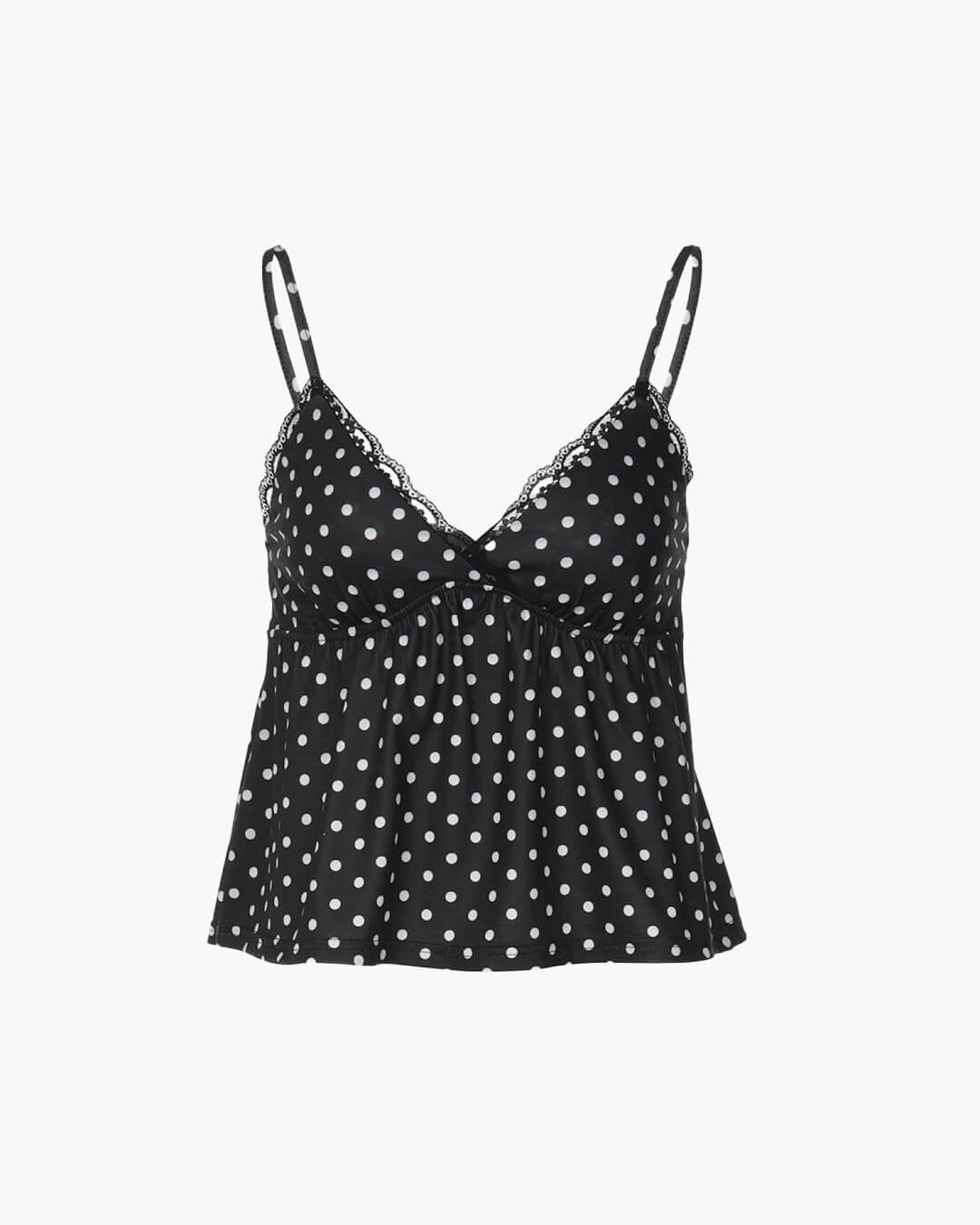 Camisola Audrey con estampado de lunares y ribete de encaje