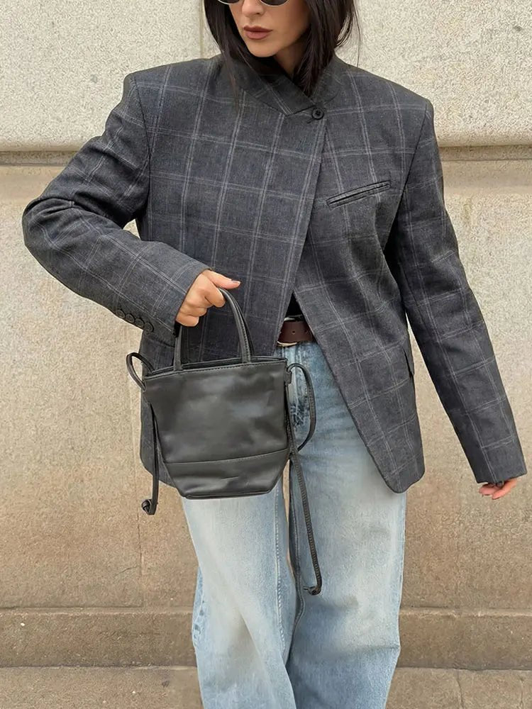 Blazer de cuadros con cuello mao Aurelia