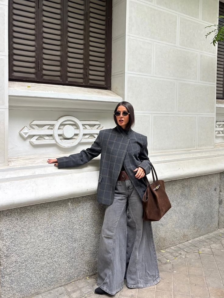 Blazer de cuadros con cuello mao Aurelia