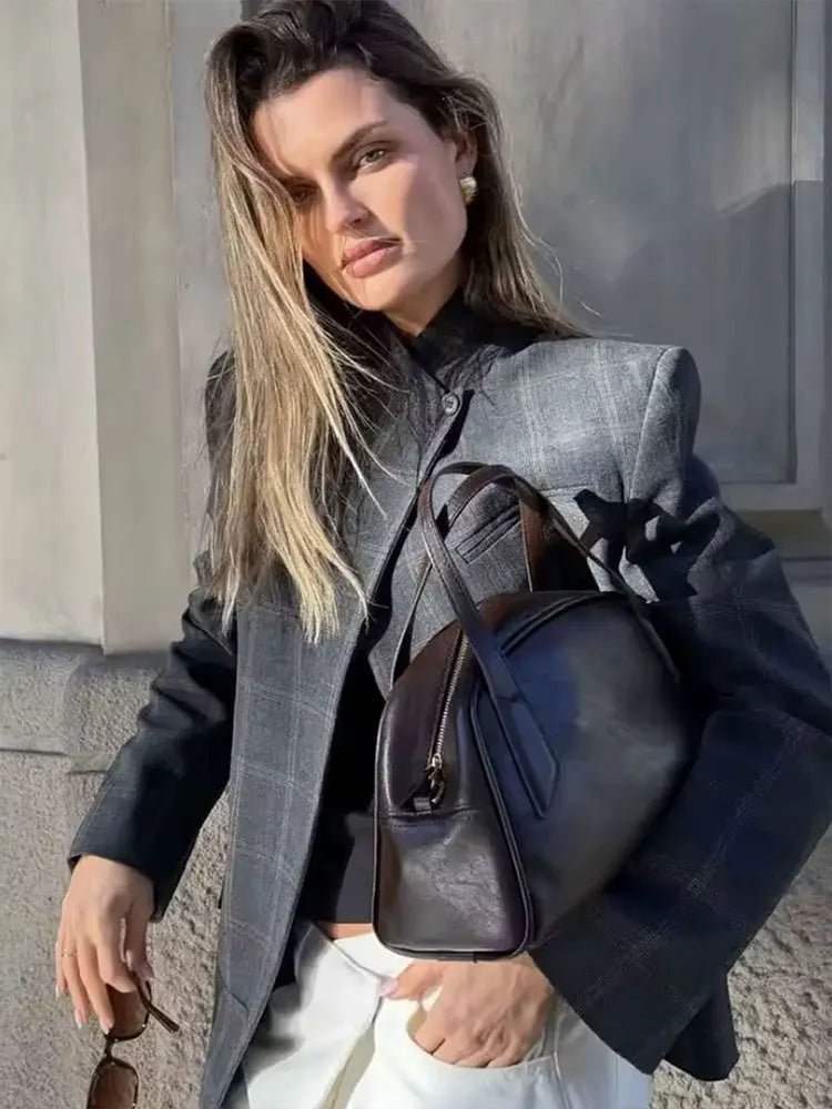 Blazer de cuadros con cuello mao Aurelia