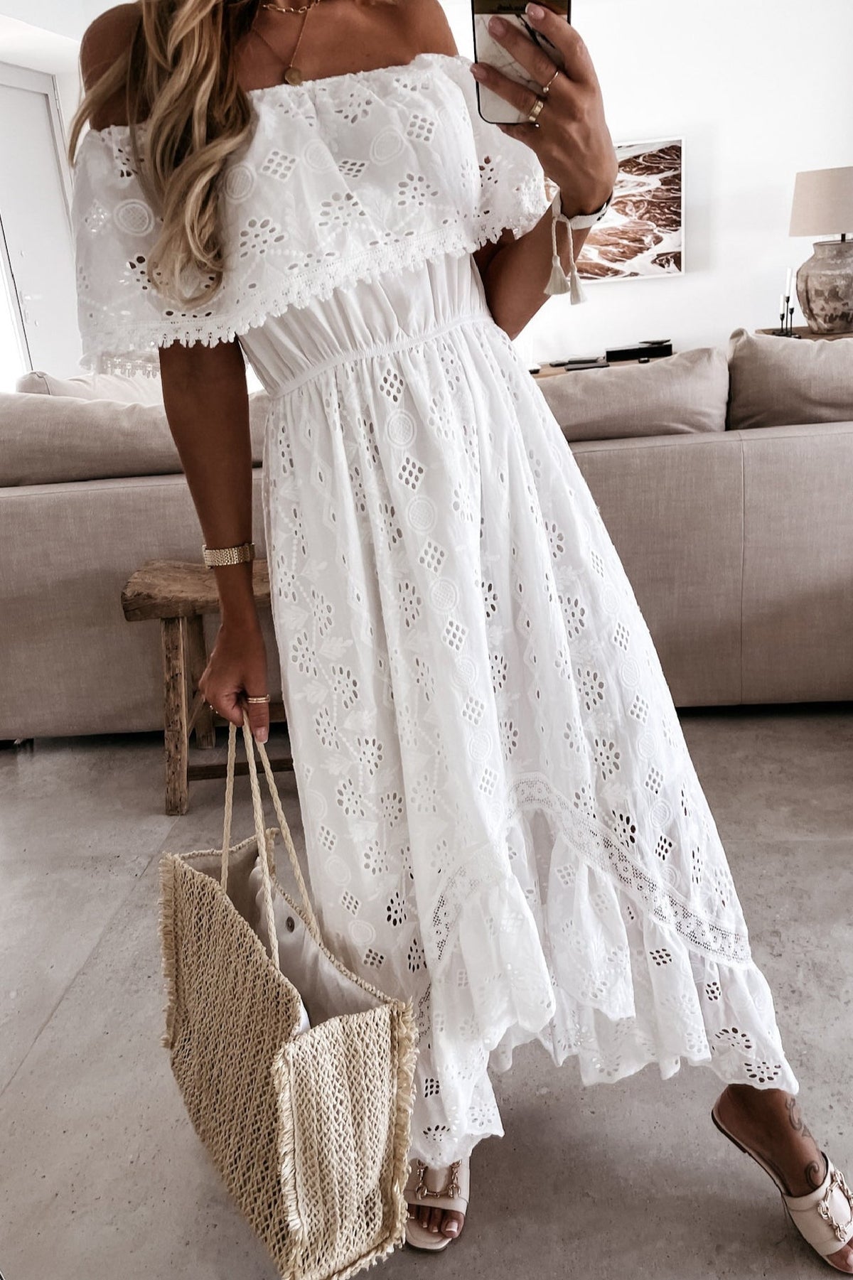 Vestido largo Aurore bohemio con hombros descubiertos