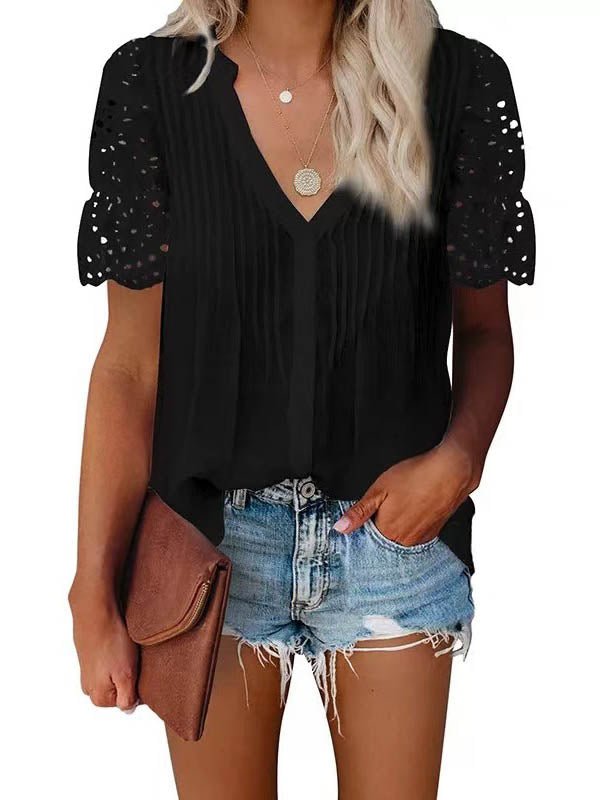 Top con escote de pico y mangas de encaje Beatrice