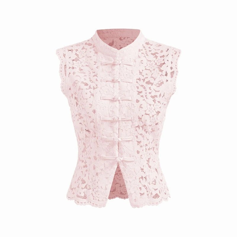 Blusa Beatrix de encaje semitransparente con cuello mao