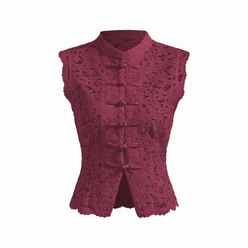Blusa Beatrix de encaje semitransparente con cuello mao