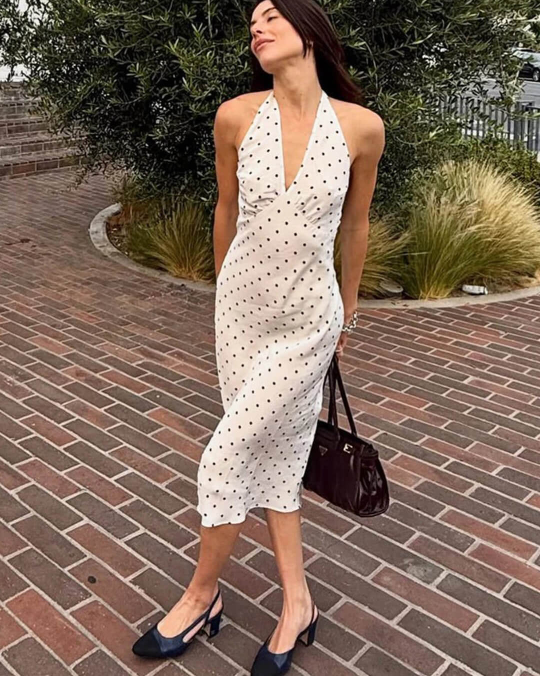 Vestido largo halter de lunares Bianca