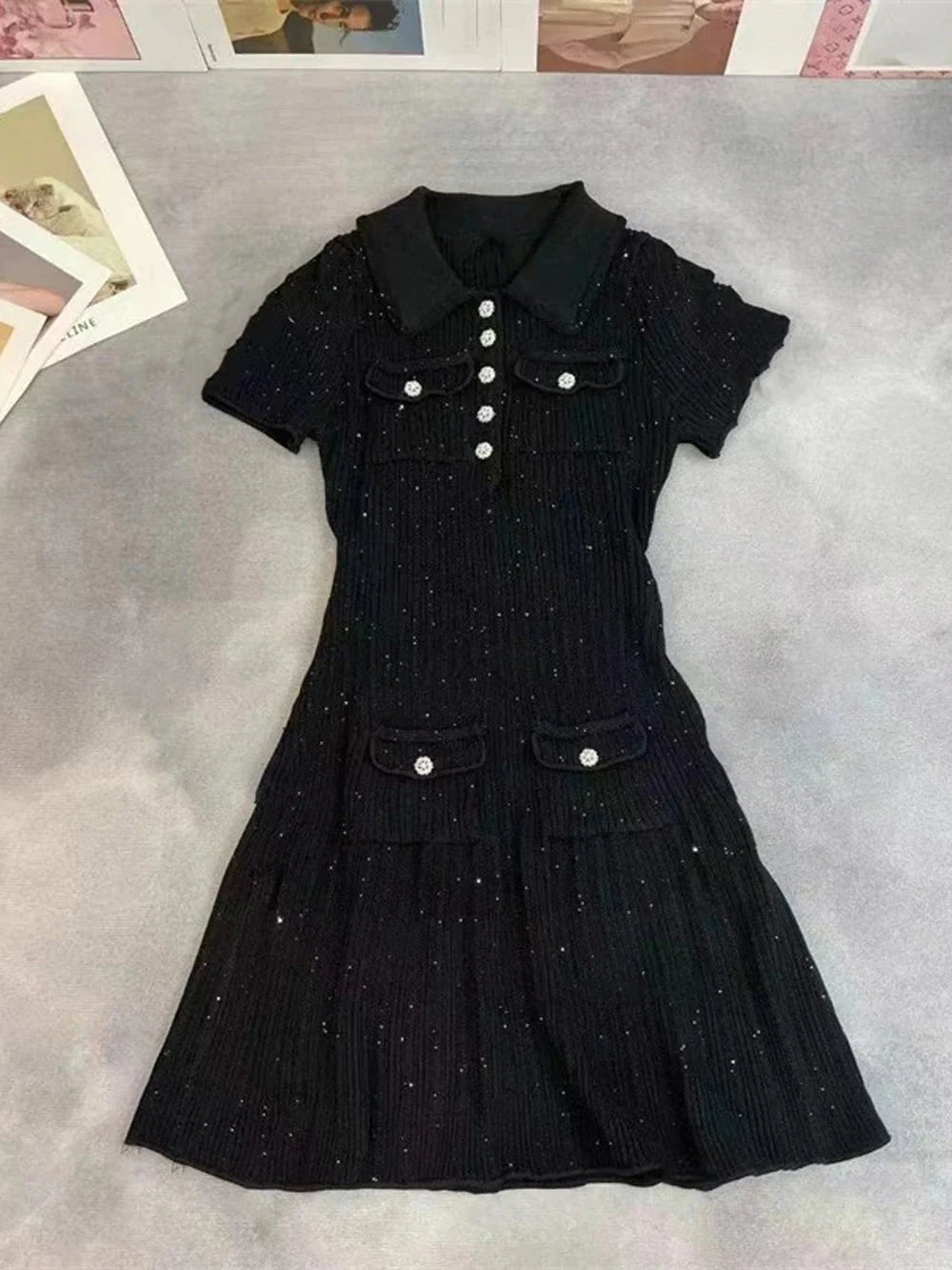 Vestido corto de punto con lentejuelas Bianca