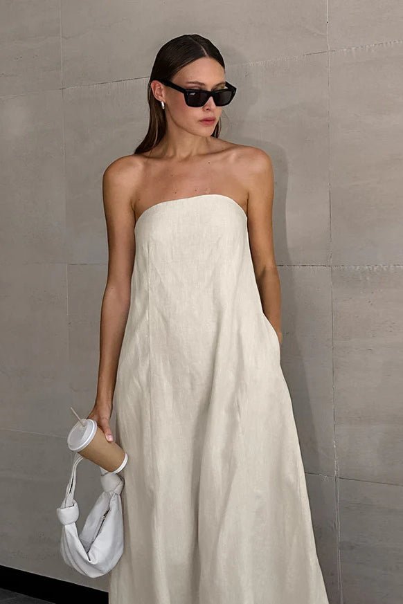 Vestido largo Bianca sin tirantes y con espalda descubierta