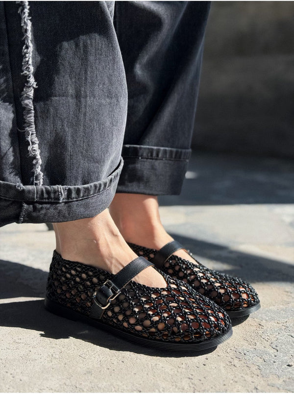 Sandalias planas caladas tejidas Bianca
