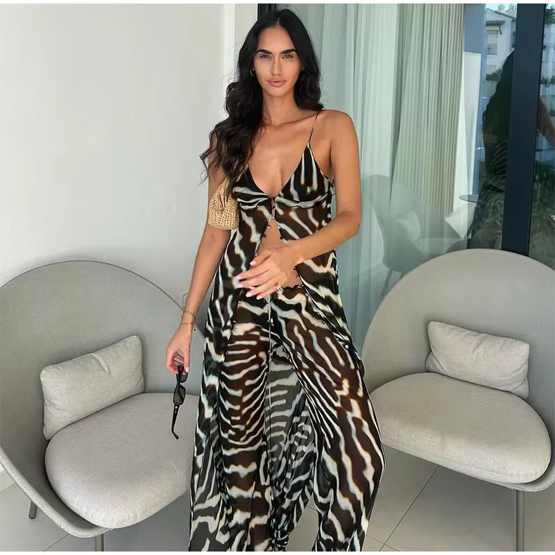 Conjunto de top tipo túnica y pantalón con estampado de cebra Bianca