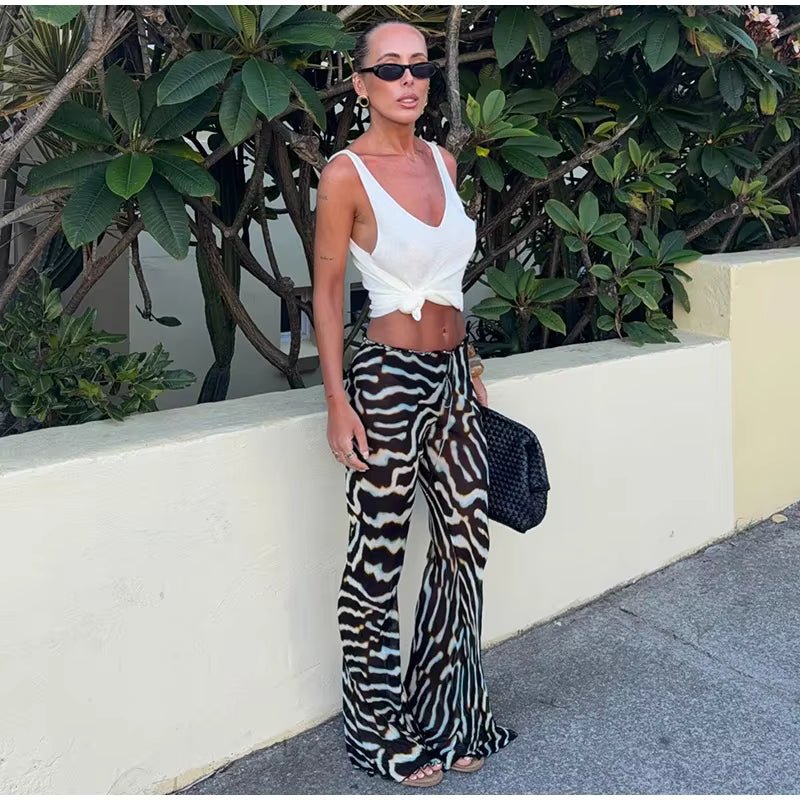 Conjunto de top tipo túnica y pantalón con estampado de cebra Bianca