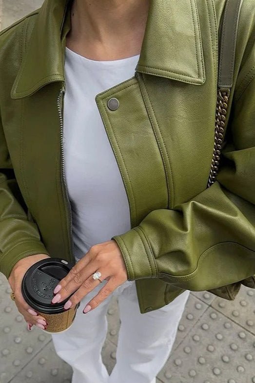 Chaqueta de cuero sintético verde vintage Bilge