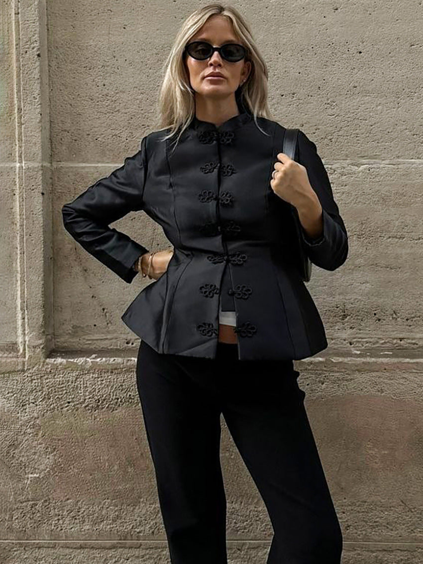 Chaqueta peplum con cuello mao Ida