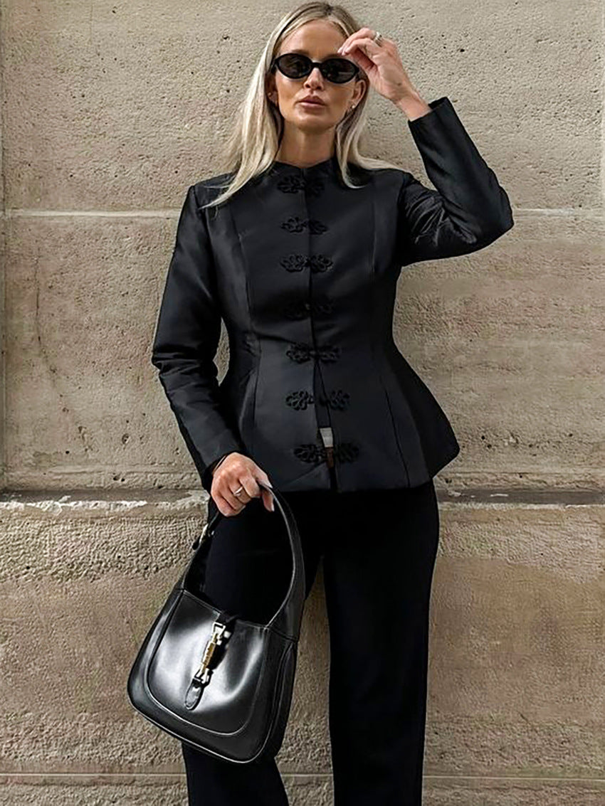 Chaqueta peplum con cuello mao Ida
