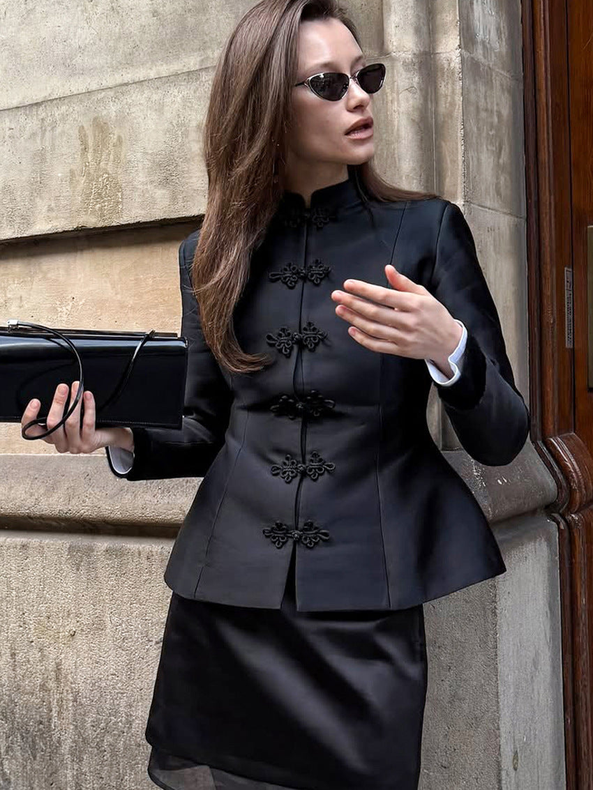 Chaqueta peplum con cuello mao Ida