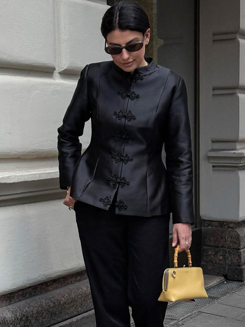Chaqueta peplum con cuello mao Ida