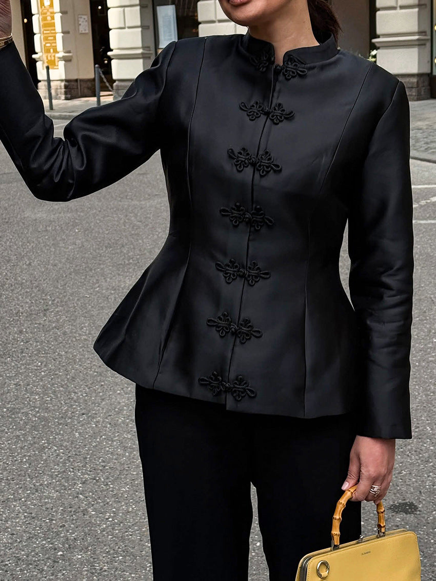 Chaqueta peplum con cuello mao Ida