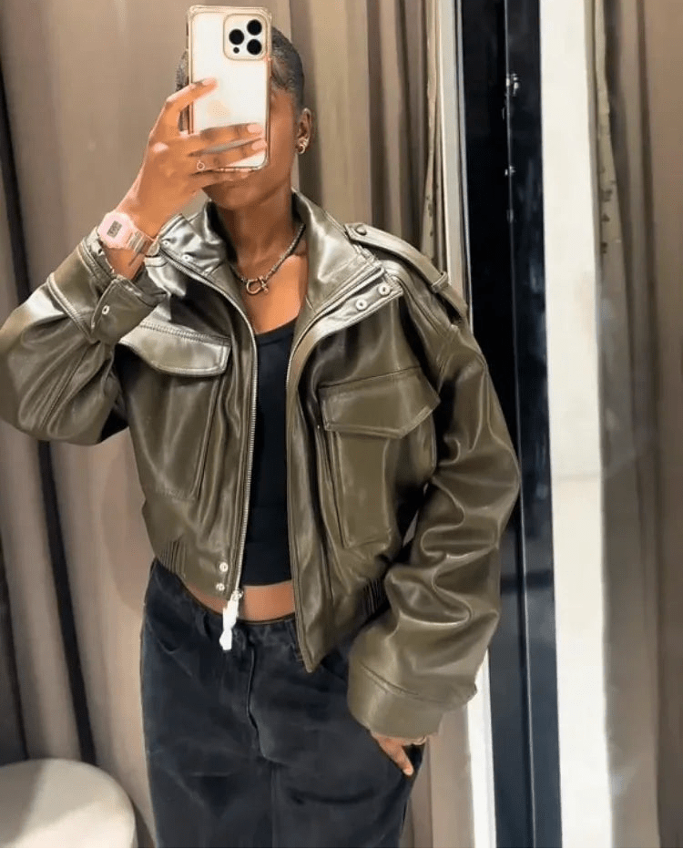 Chaqueta bomber de cuero sintético Brianna