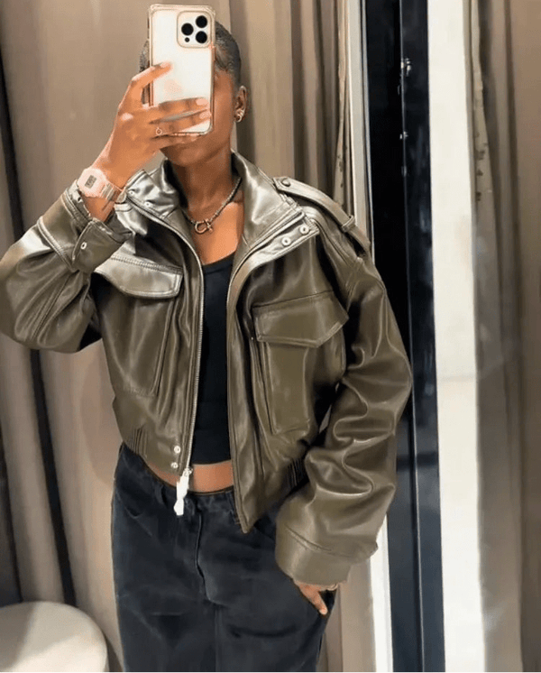 Chaqueta bomber de cuero sintético Brianna