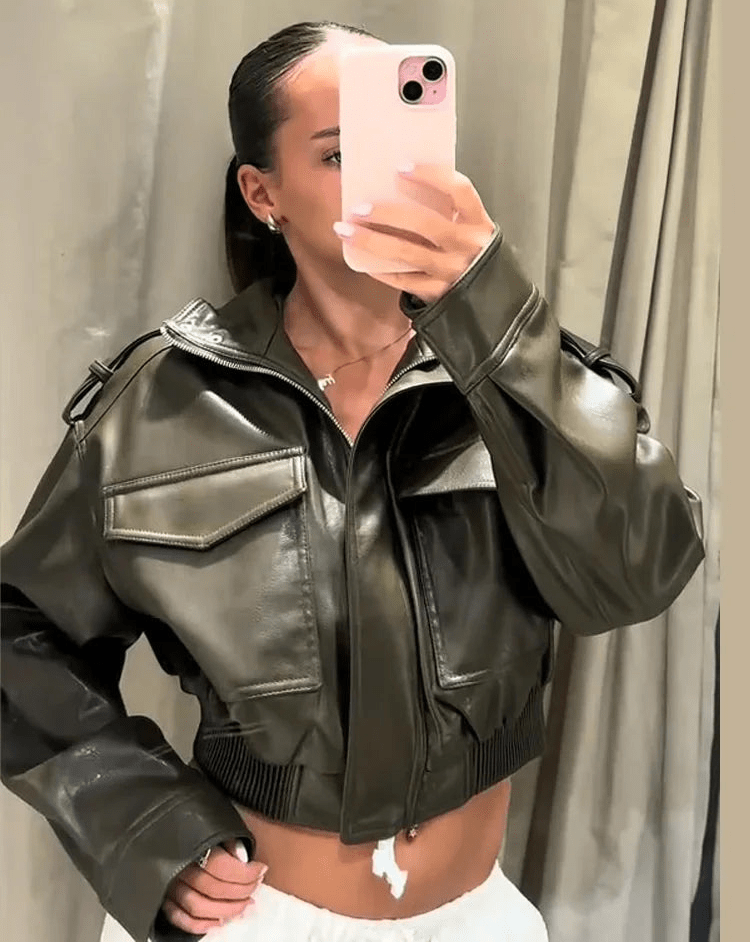 Chaqueta bomber de cuero sintético Brianna