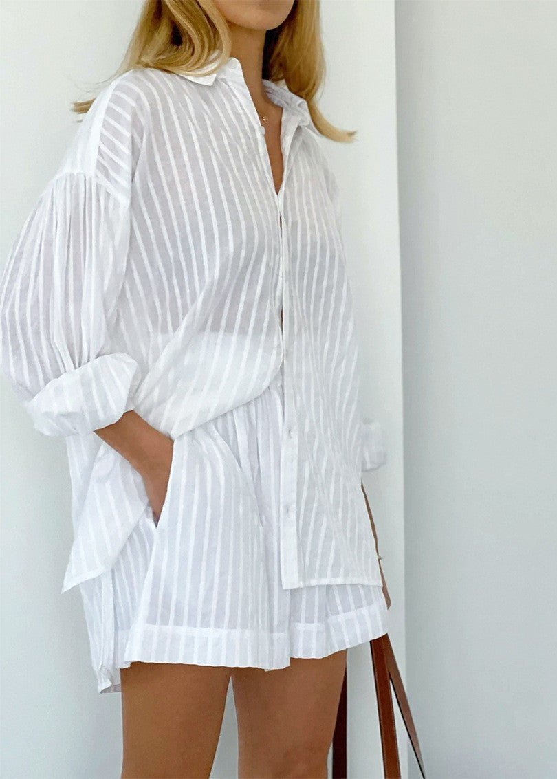 Conjunto de camisa y shorts de algodón a rayas Bridget