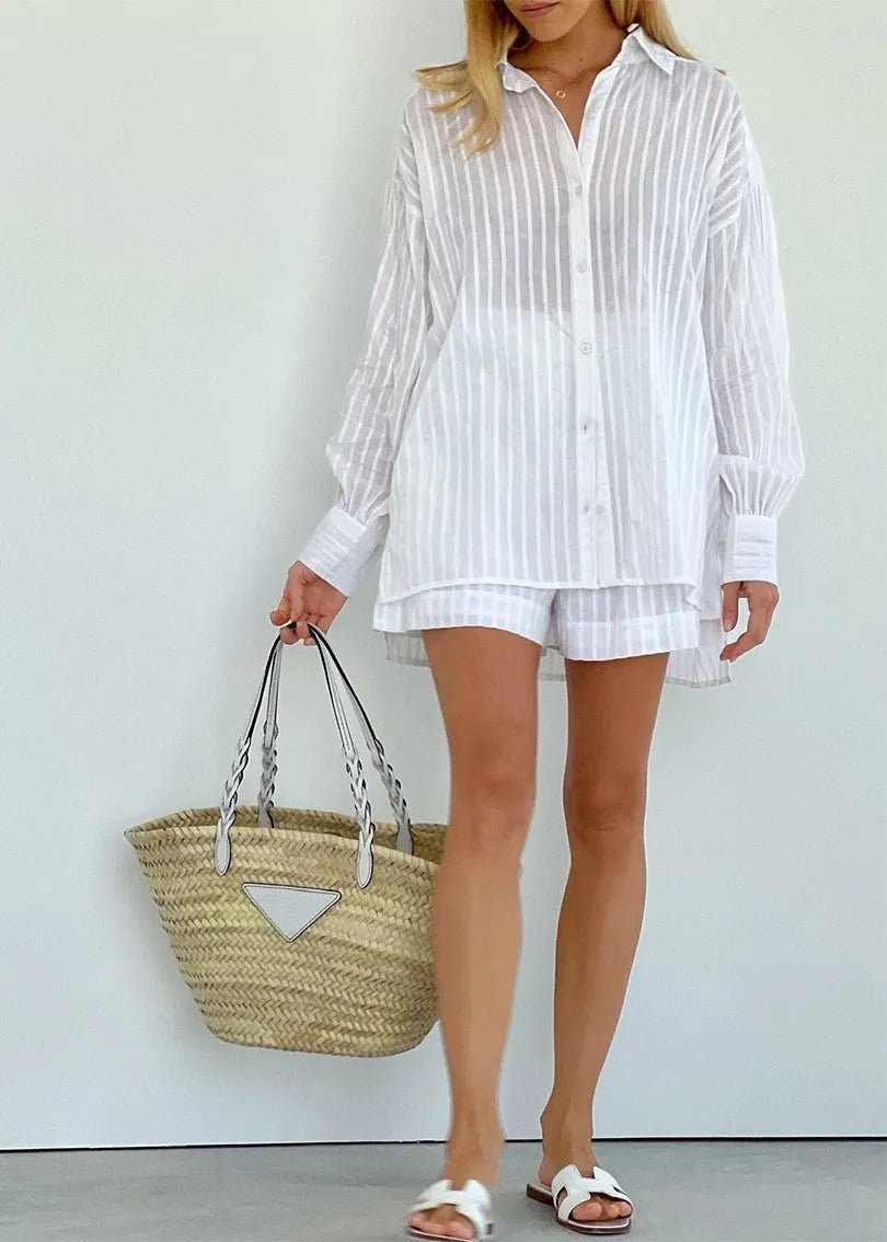 Conjunto de camisa y shorts de algodón a rayas Bridget