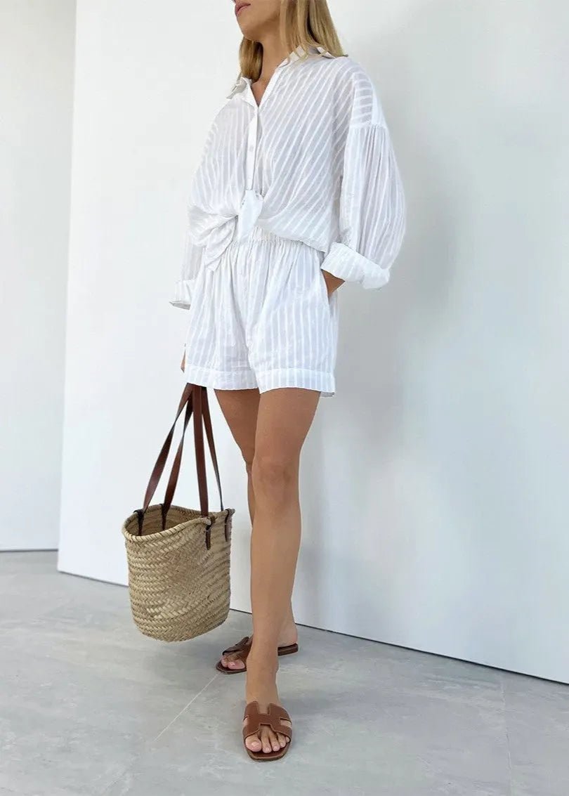 Conjunto de camisa y shorts de algodón a rayas Bridget
