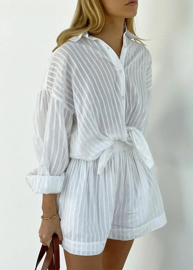 Conjunto de camisa y shorts de algodón a rayas Bridget