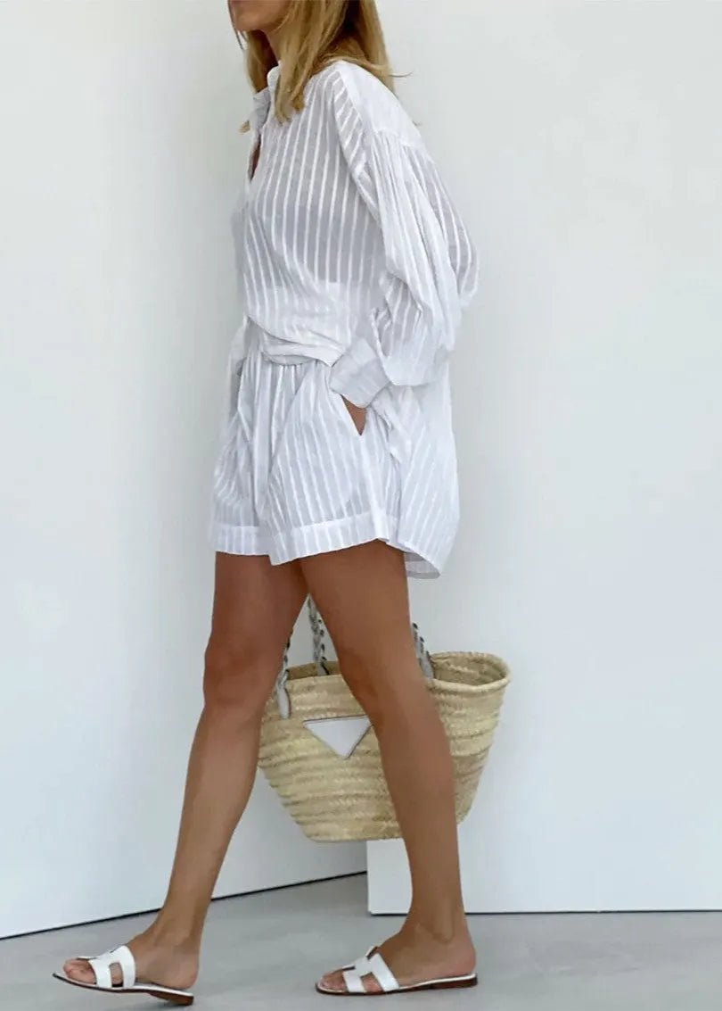 Conjunto de camisa y shorts de algodón a rayas Bridget