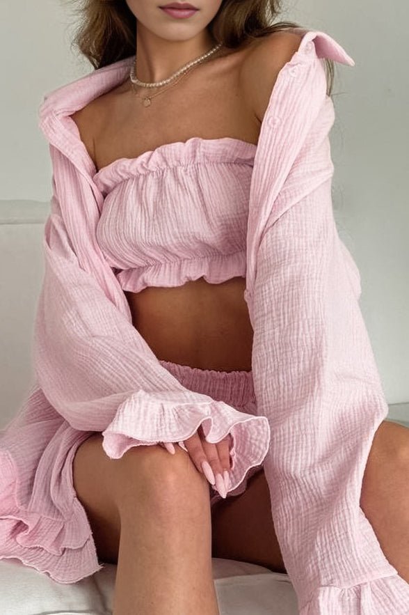 Conjunto de tres piezas con volantes Brielle