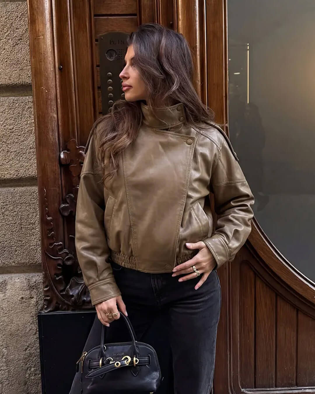Brienne Stand Collar Faux Leather Jacket