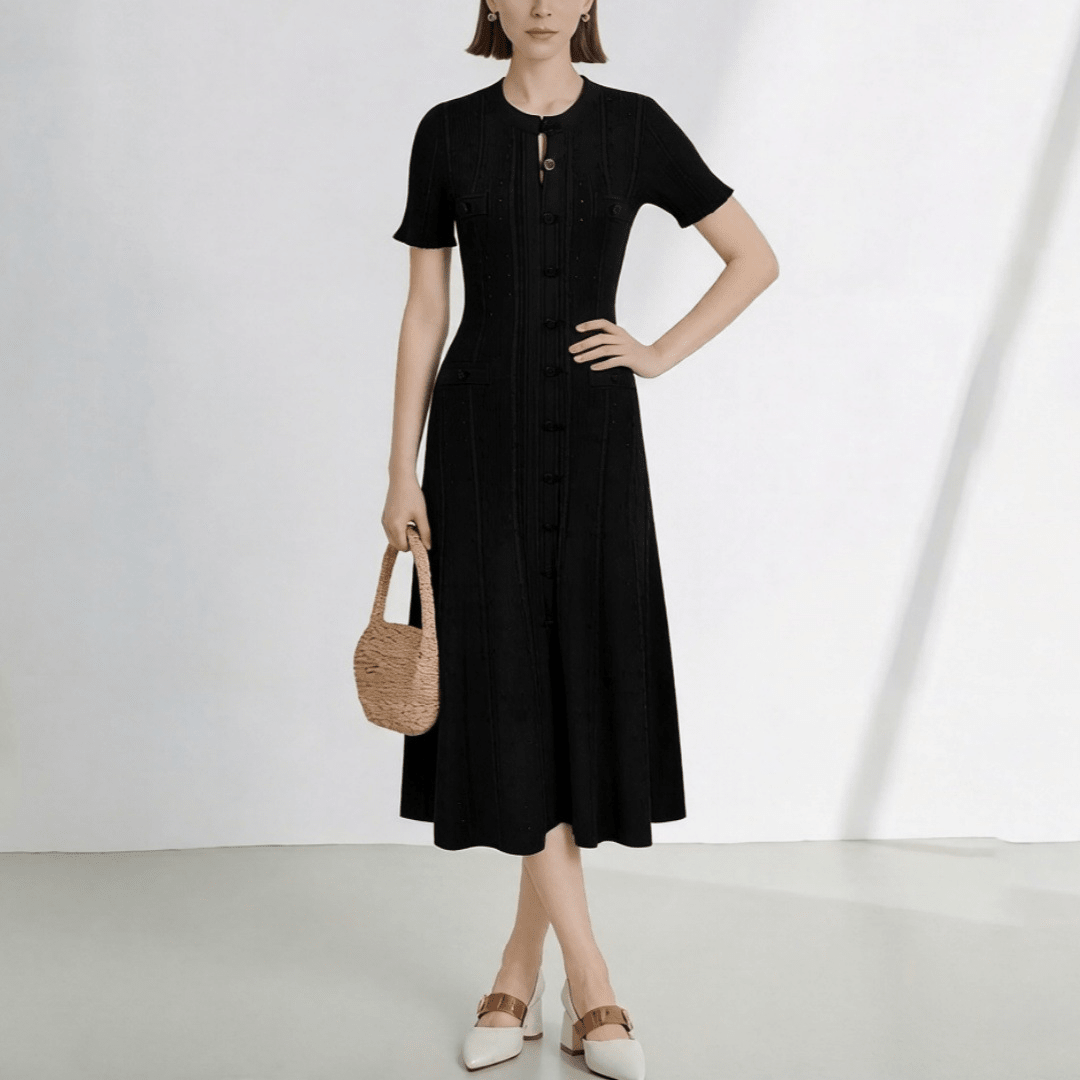 Vestido de punto francés con abertura y escote de pico Brigette