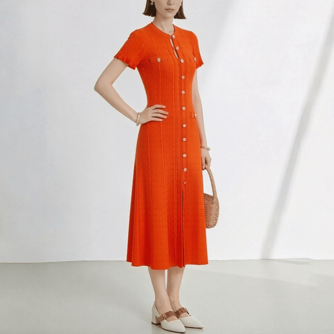 Vestido de punto francés con abertura y escote de pico Brigette