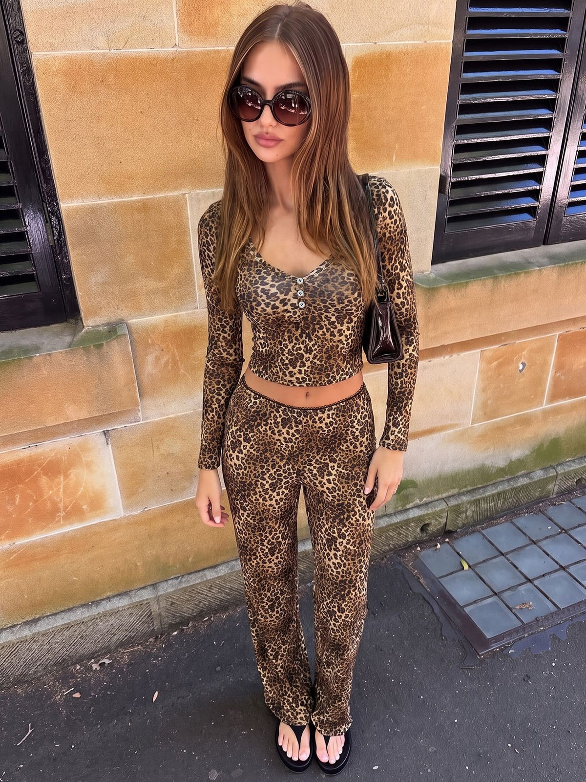 Conjunto de top y pantalón de leopardo Jade