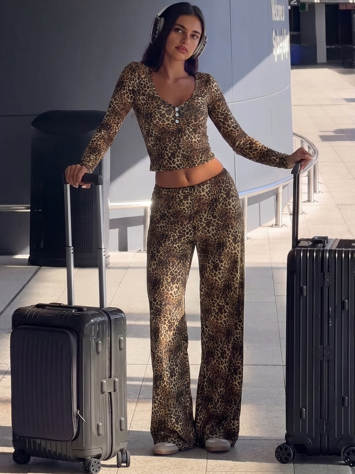 Conjunto de top y pantalón de leopardo Jade