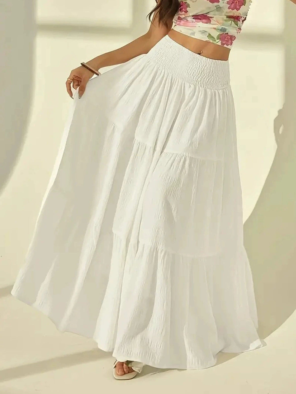 Calla Tiered Maxi Skirt Elastic Waist