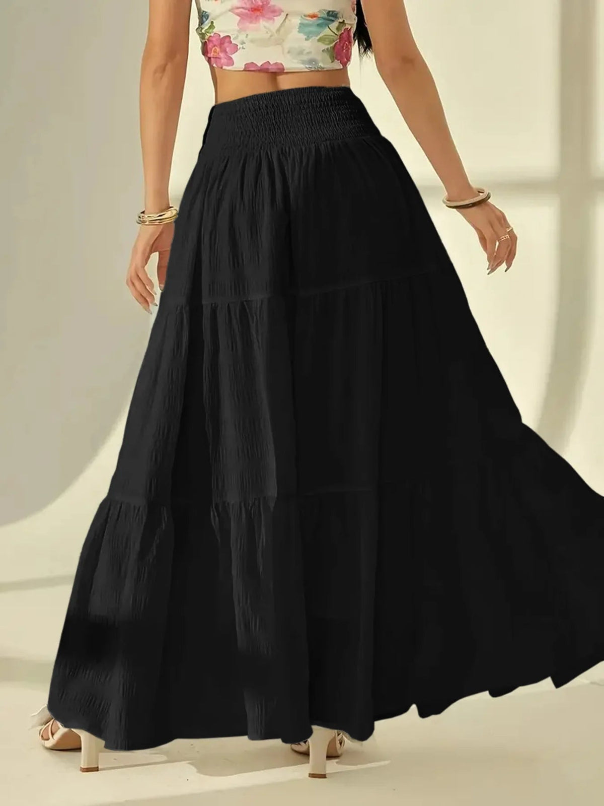 Calla Tiered Maxi Skirt Elastic Waist