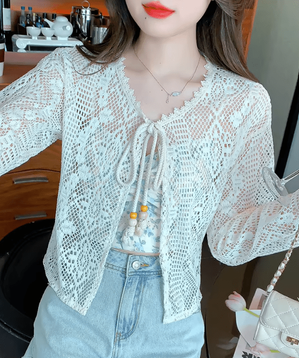 Camisa playera de ganchillo con cordón Camila