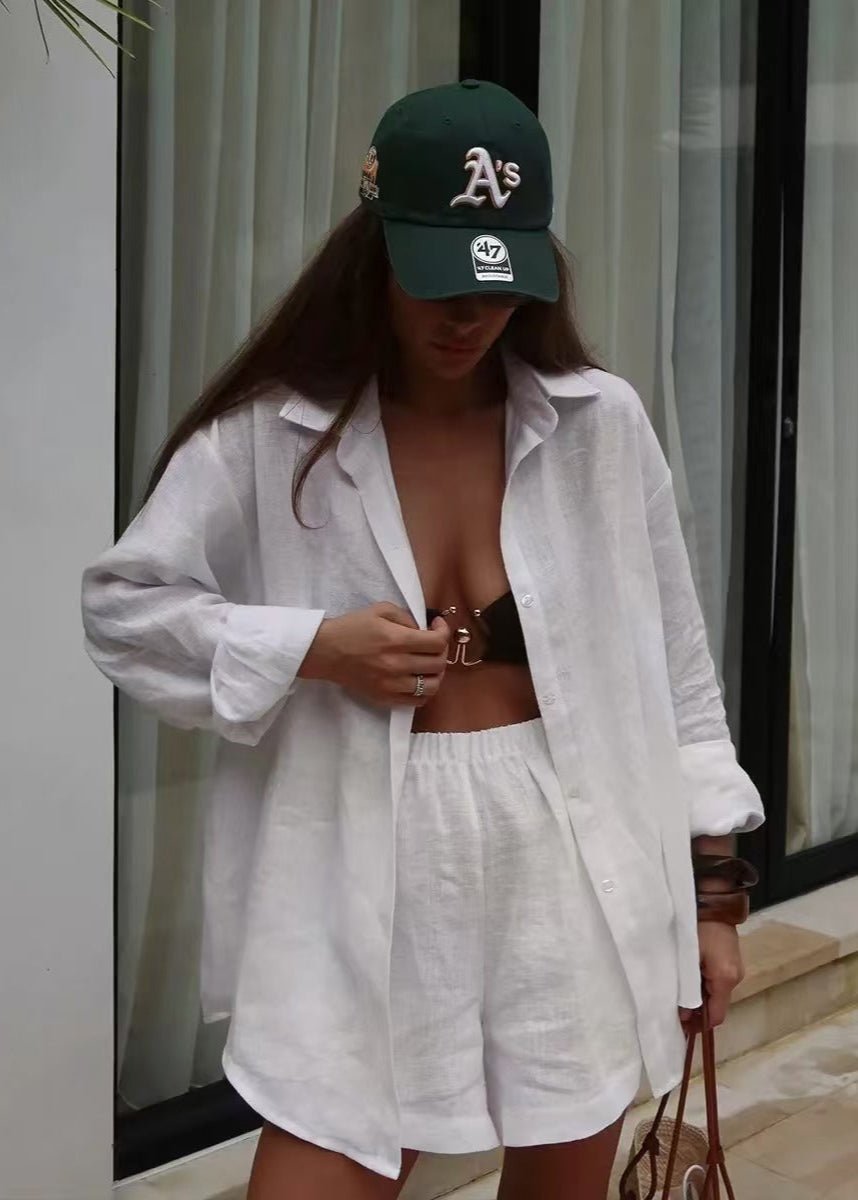 Conjunto de camisa y shorts de algodón blanco Camille