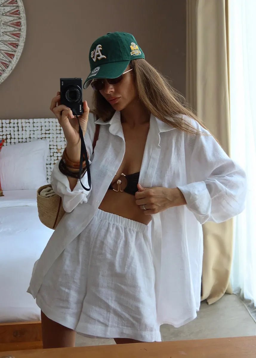 Conjunto de camisa y shorts de algodón blanco Camille