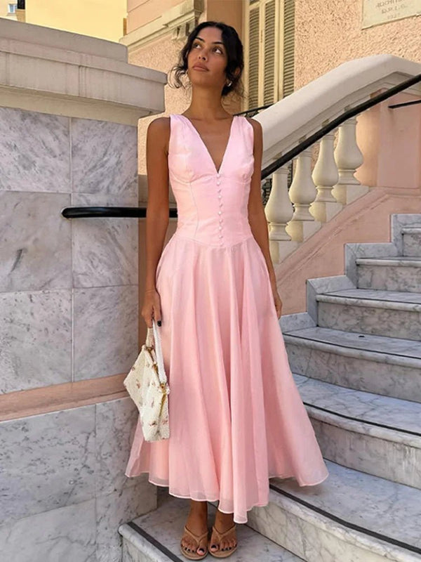 Vestido midi sin mangas y con escote en V Candice