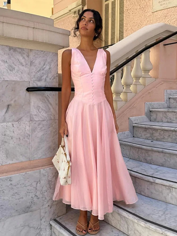 Vestido midi sin mangas y con escote en V Candice