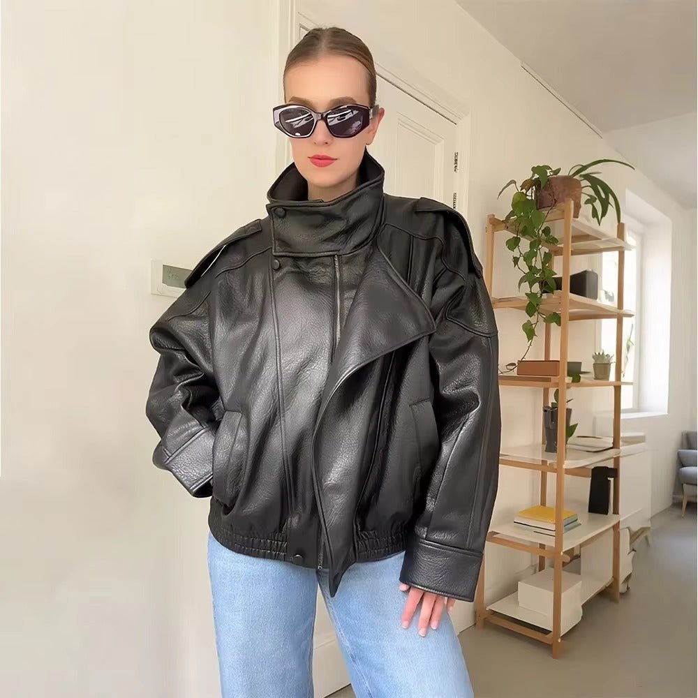 Chaqueta asimétrica de cuero Carla