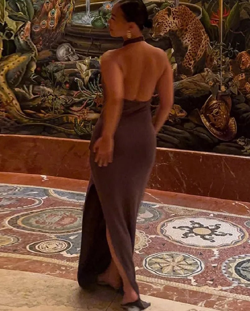 Vestido largo halter con lazo y espalda descubierta Carla