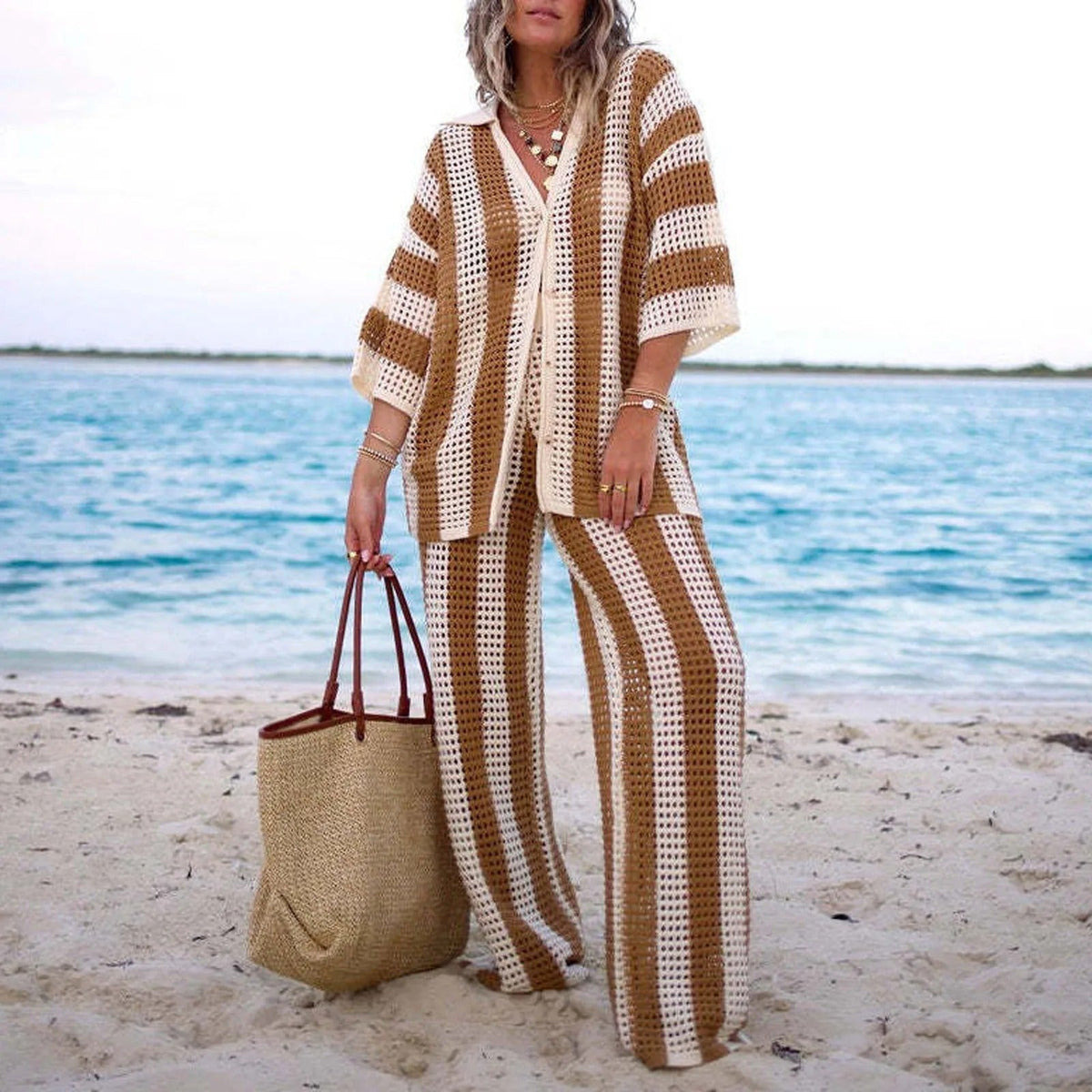 Conjunto Carmen de crochet a rayas